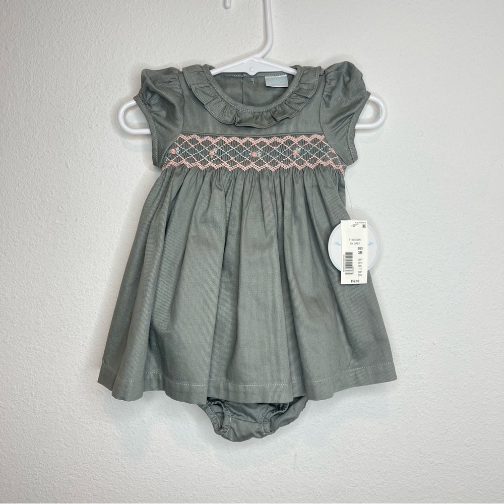 Edgehill Collection Gray and Pink Smocked Dress new